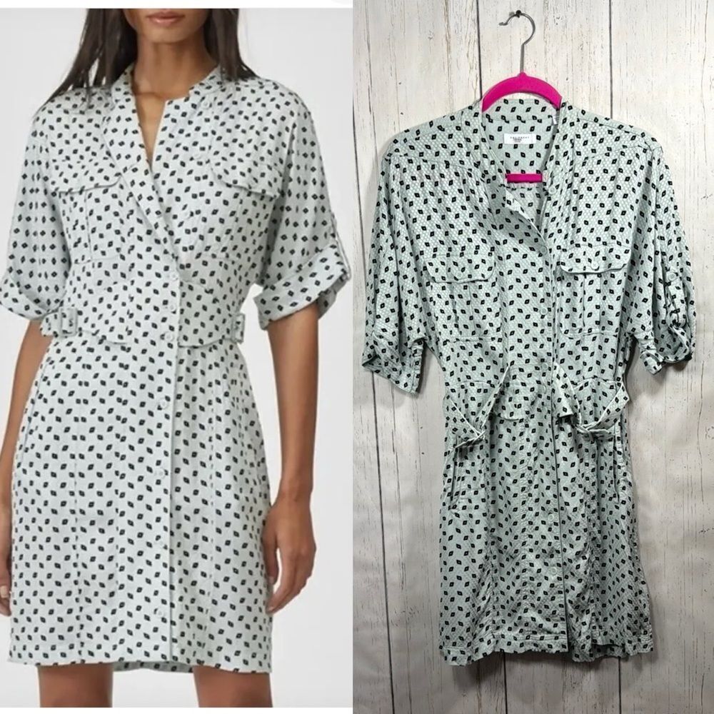 Equipment Geometric Print Belted Shirt Dress Viscose Mini Size 10